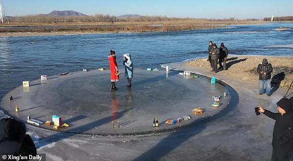 Giant Spinning Ice Disk on a River in China 