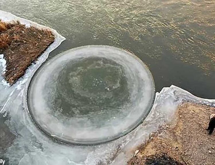Giant Spinning Ice Disk on a River in China