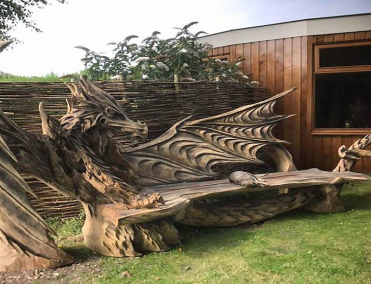 Dragon Bench Carved With a Chainsaw by Artist Igor Loskutow