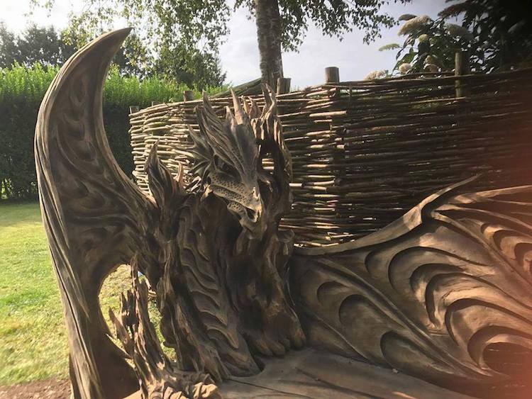 Dragon Bench Carved With a Chainsaw by Artist Igor Loskutow