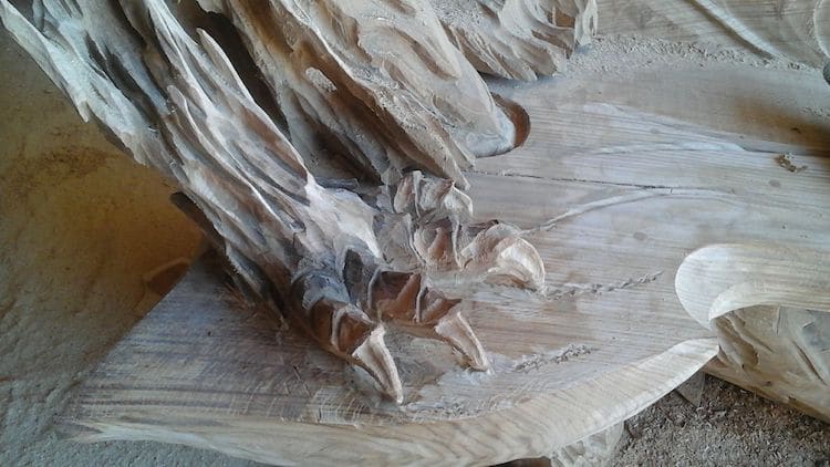 Dragon Bench Carved With a Chainsaw by Artist Igor Loskutow
